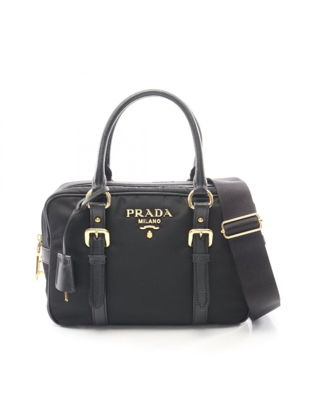 Prada Handbag Tessuto Saffiano 2-Way Black Nylon Leather